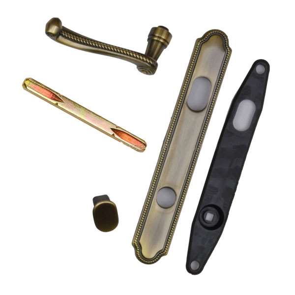 Andersen Whitmore Style (Single Active) Exterior Hardware Set in Antique Brass - Right Hand - Half Kit | WindowParts.com.